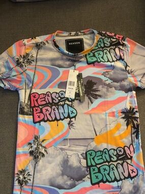 REASON Kids Multicolor Graphic Tee with Surf & Palm Design